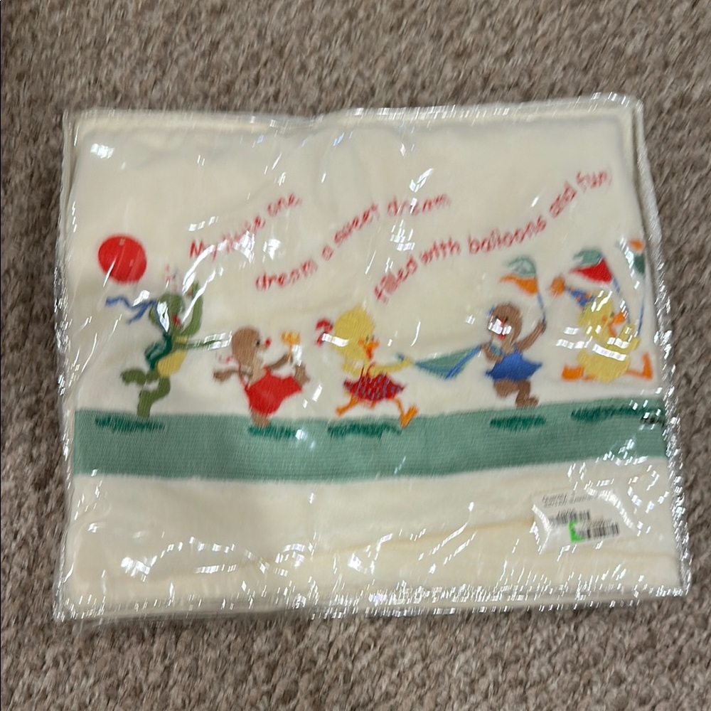 Cream Blanket with Colorful Cartoon Design